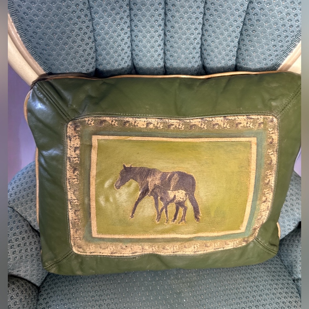 Genuine leather horse framed accent pillow - Picture 2 of 4